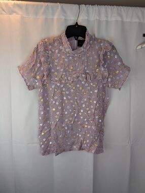 Birgitte Herskind Lavender Ruffle Dot Metallic Blouse Size S(By Measurements)